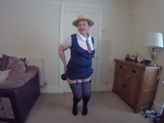 Step Mom Wearing lady Uniform with Stockings & Suspenders