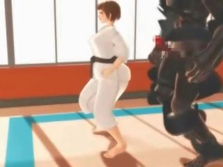 Hentai karate lassie a engasgar em um maciço membro em 3d