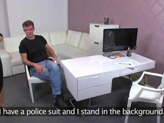 Dude masturbating for female agent in her office