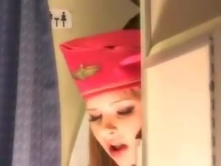 Enticing stewardess gets fresh sperm aboard