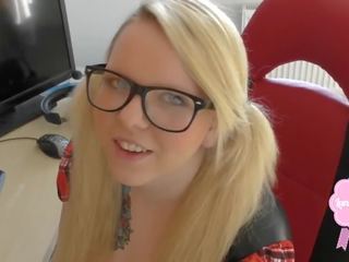 Erotic blond darling gets fucked in school uniform big cumshot on her glasses!