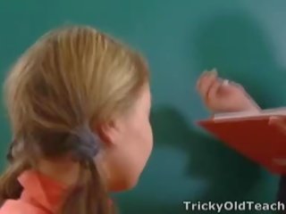 Tricky Old Teacher: Brunette coed anna sucks on teacher's big cock.