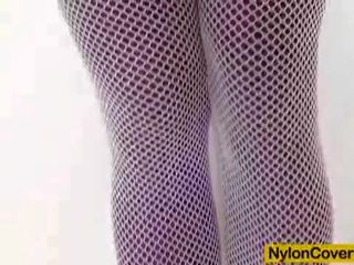 Winnie rides a huge black dildo in her nylon