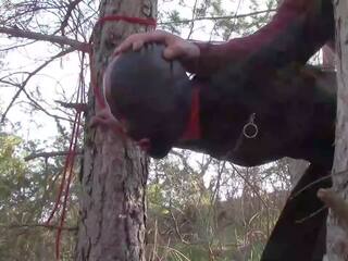 Tied up to a Tree Outdoors in alluring Clothes and Fucked Hard