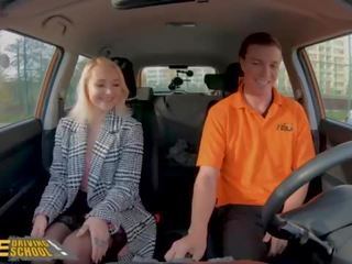 Fake Driving School Blonde Marilyn Sugar in Black Stockings X rated movie in Car