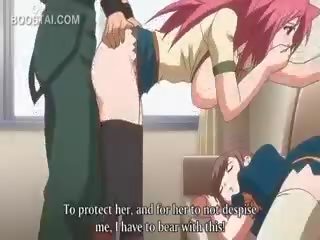Merah jambu berambut anime babe faraj fucked terhadap yang dinding