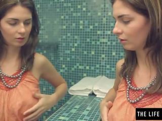 Enchanting brunette watches herself in the mirror as she masturbates dirty video films