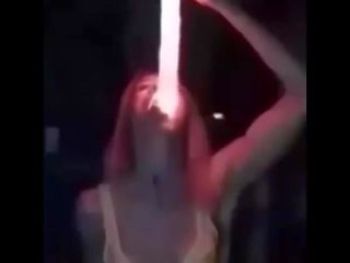 Harlot deepthating glowing dildo