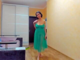 Tremendous Myla Angel in green transparent dress&excl;