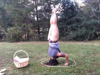 Outdoor yoga in panties