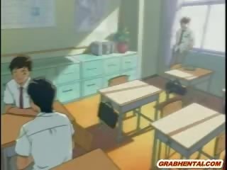 Perhambaan manga murid mendapat shoved tiub ke dalam beliau punggung
